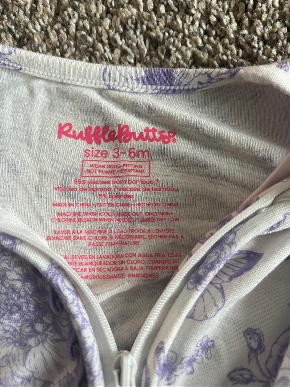 Ruffle Butts Lavender Floral Footed One-Piece Pajama - Picture 5 of 5